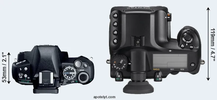 Compare E-410 versus 645D top