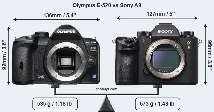 Size Olympus E-520 vs Sony A9