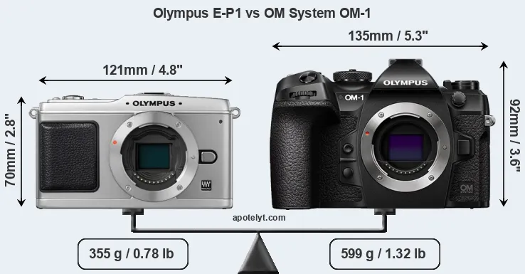 Size Olympus E-P1 vs OM System OM-1