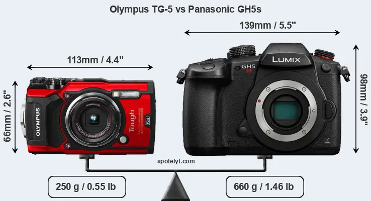 Size Olympus TG-5 vs Panasonic GH5s