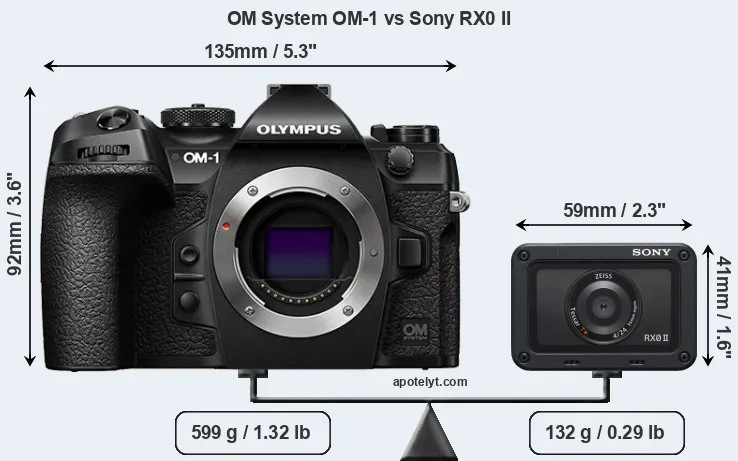 Size OM System OM-1 vs Sony RX0 II