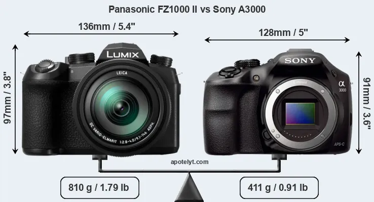 Size Panasonic FZ1000 II vs Sony A3000