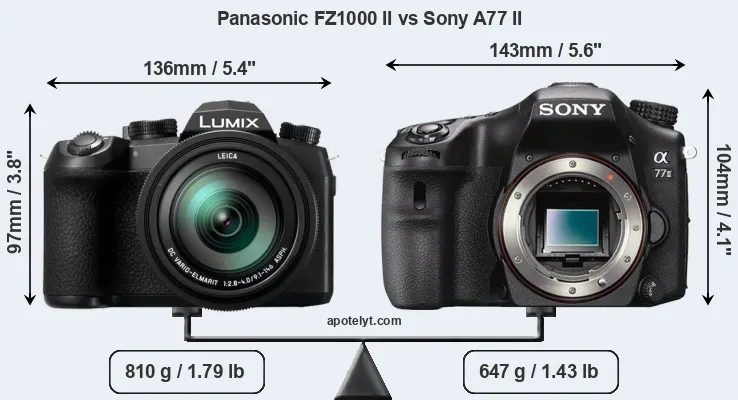 Size Panasonic FZ1000 II vs Sony A77 II