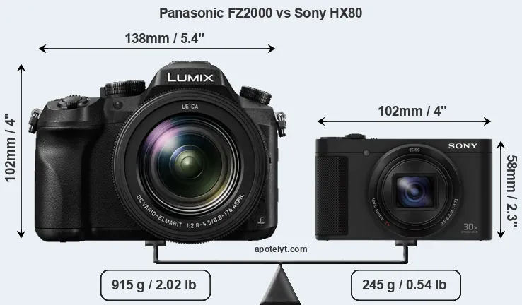 Size Panasonic FZ2000 vs Sony HX80