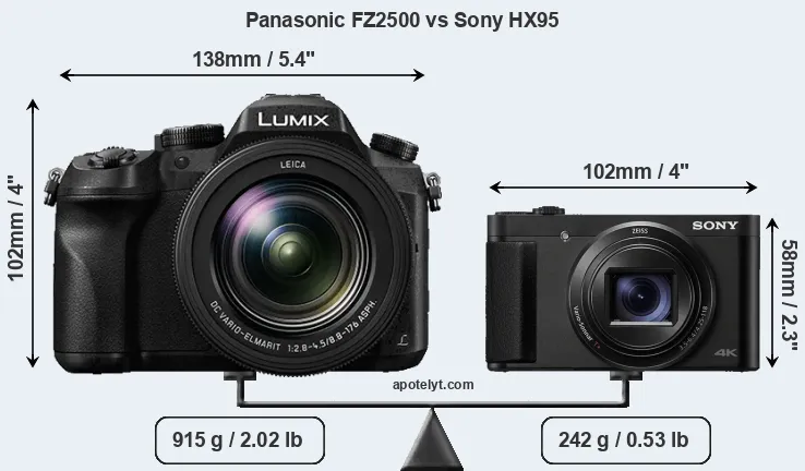 Size Panasonic FZ2500 vs Sony HX95