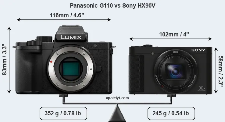 Size Panasonic G110 vs Sony HX90V