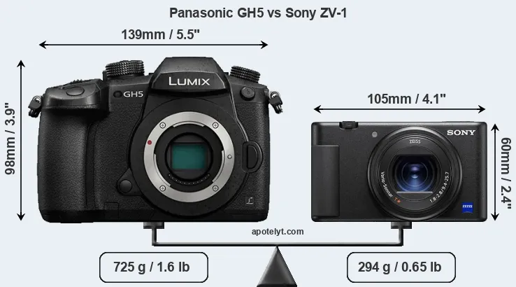 Size Panasonic GH5 vs Sony ZV-1