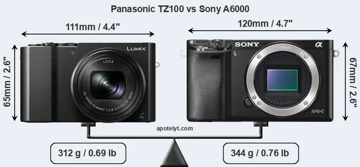 Size Panasonic TZ100 vs Sony A6000