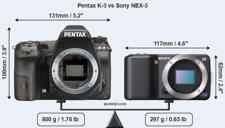 Size Pentax K-3 vs Sony NEX-3