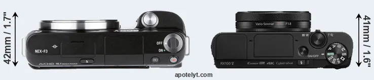 Compare NEX-F3 versus RX100 V top